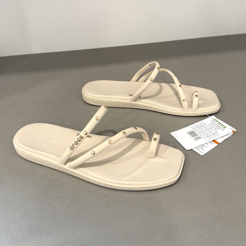 Crocs Miami Toe Loop Sandals Womens 8 NWT Cream Studded Chic Comfort Classic